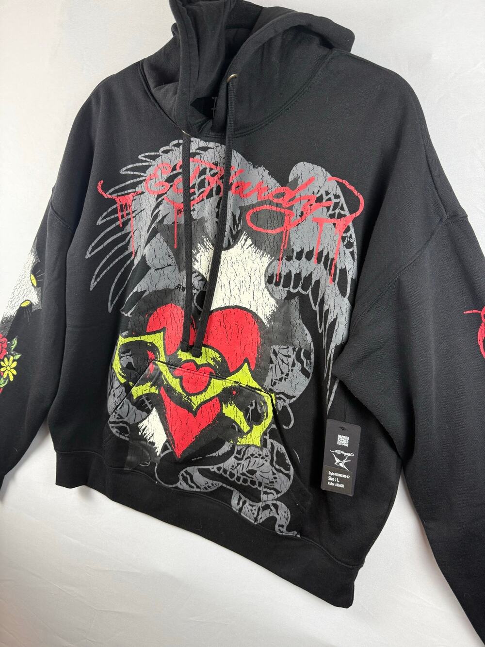 Ed Hardy Savior Graphic Hoodie Mens L Black Panther Snake Skull Tattoo NWT